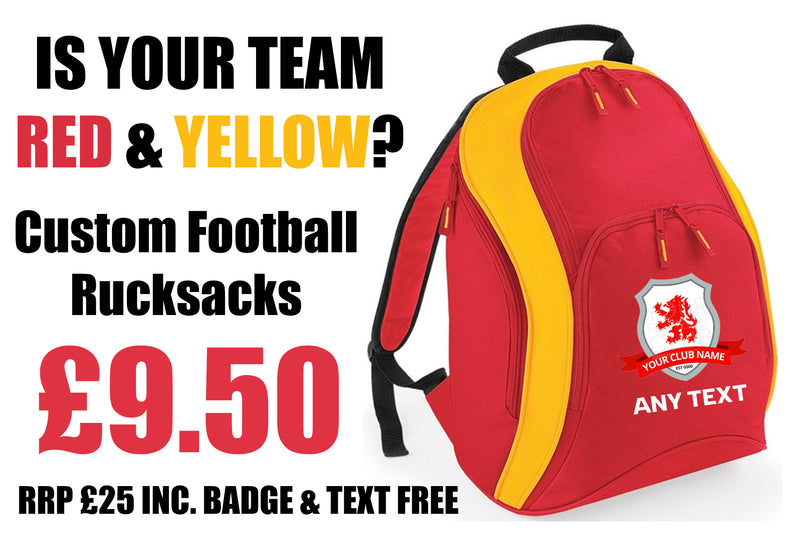 Quadra Nation Football Backpack - Red Yellow Trim FREE BADGE and Text