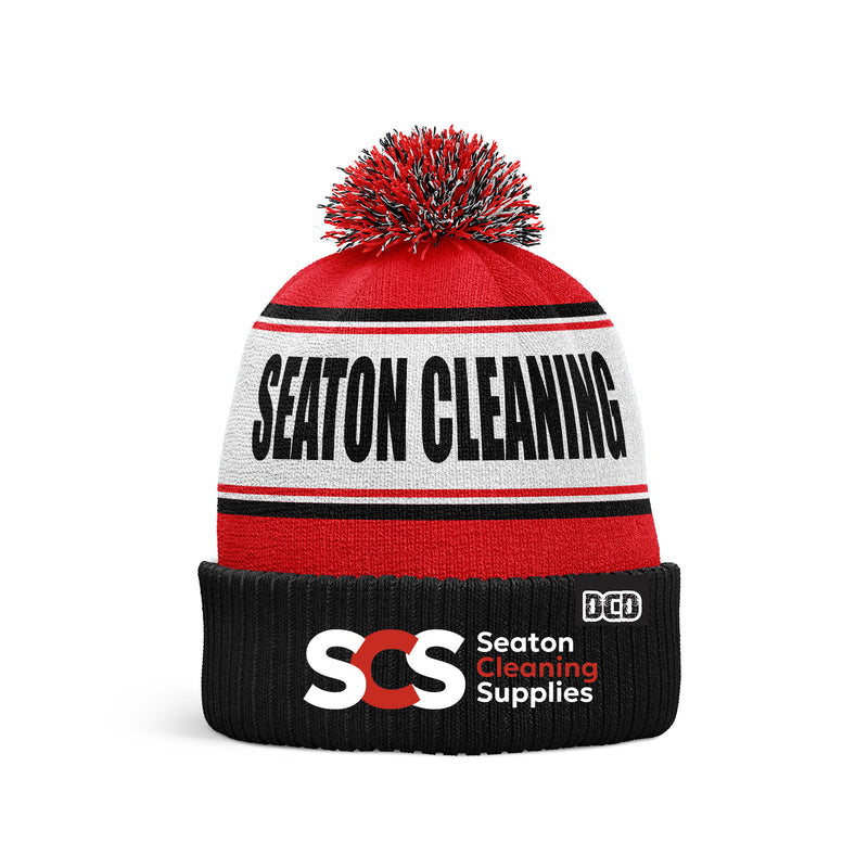 RED-BLACK WHITE Seaton Cleaning BOBBLE HAT 2023 Custom Bobble Hat - ONE SIZE