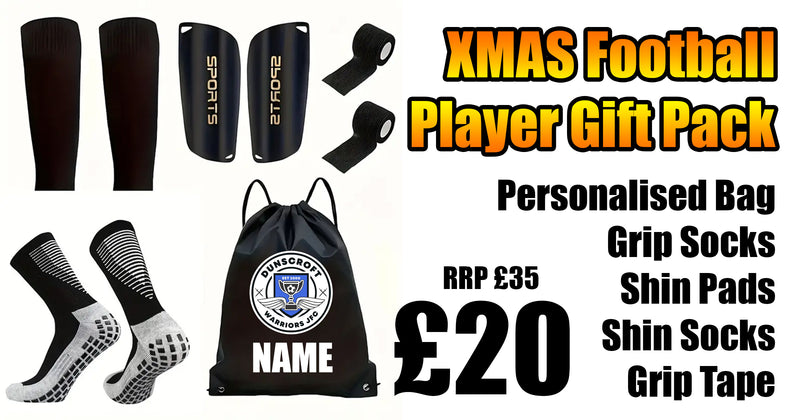 Dunscroft Warriors FC Player Pack Xmas Gift Bundle - Socks Pads Shin Socks Bag Grip Tape