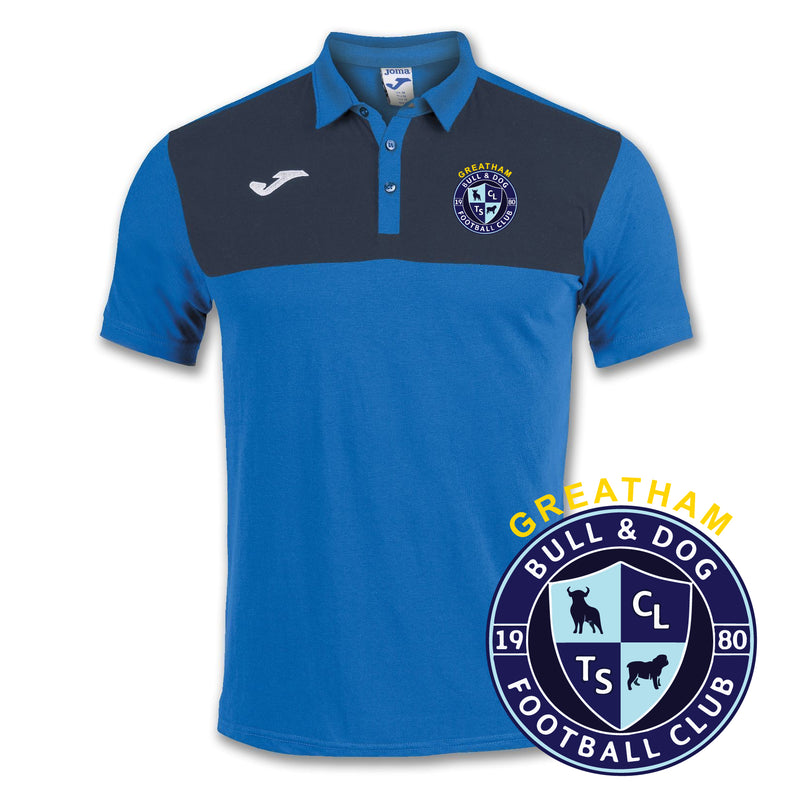 Greatham Bull & Dog Joma Winner Polo Shirt Blue/Navy (Club Crest)